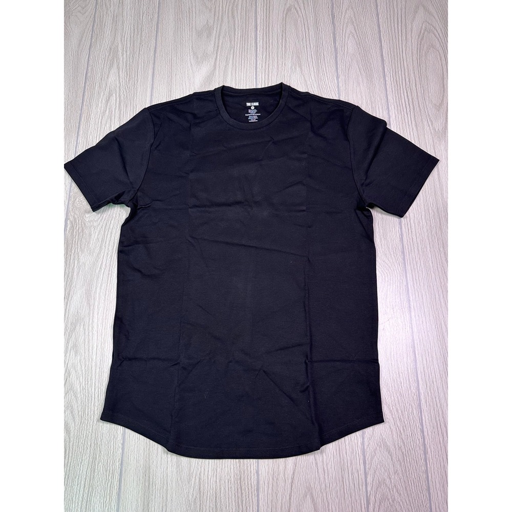 True Classic Mens Black Pima Cotton Curved Hem Short Sleeve Tee Shirt M TCT4014